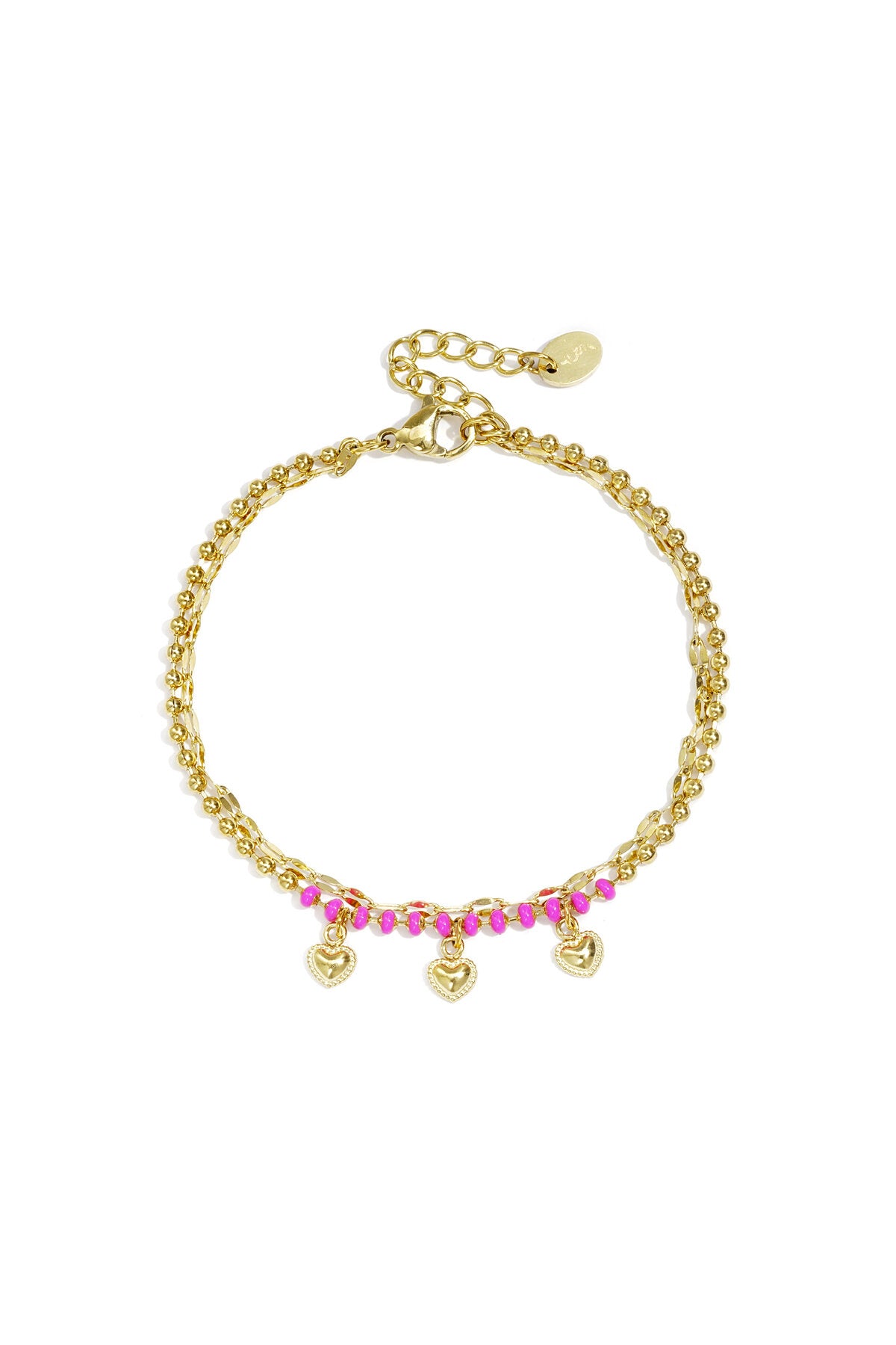 Double bracelet with beads and heart charms