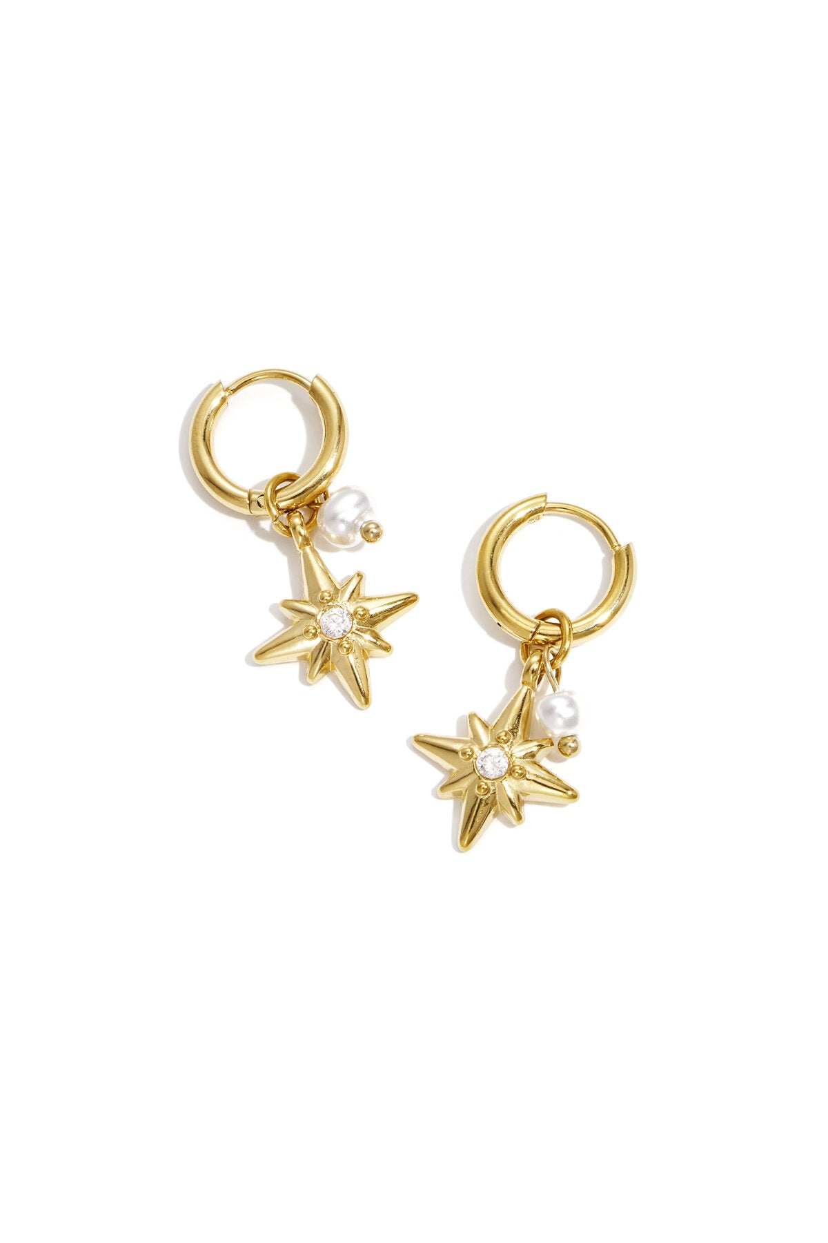 Earrings with pearl and star pendants
