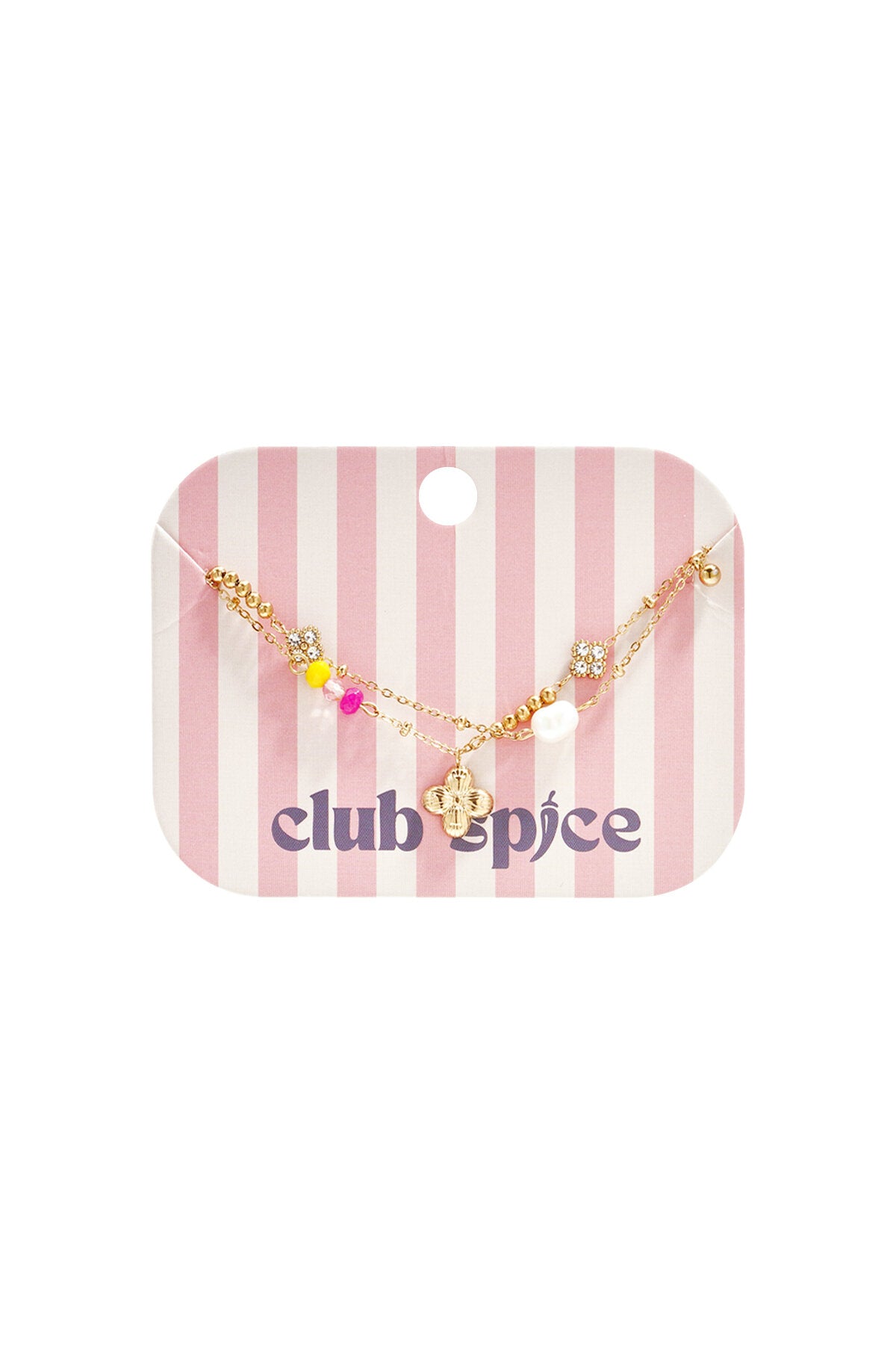 Bracelet with hanging clover, pearl and beads