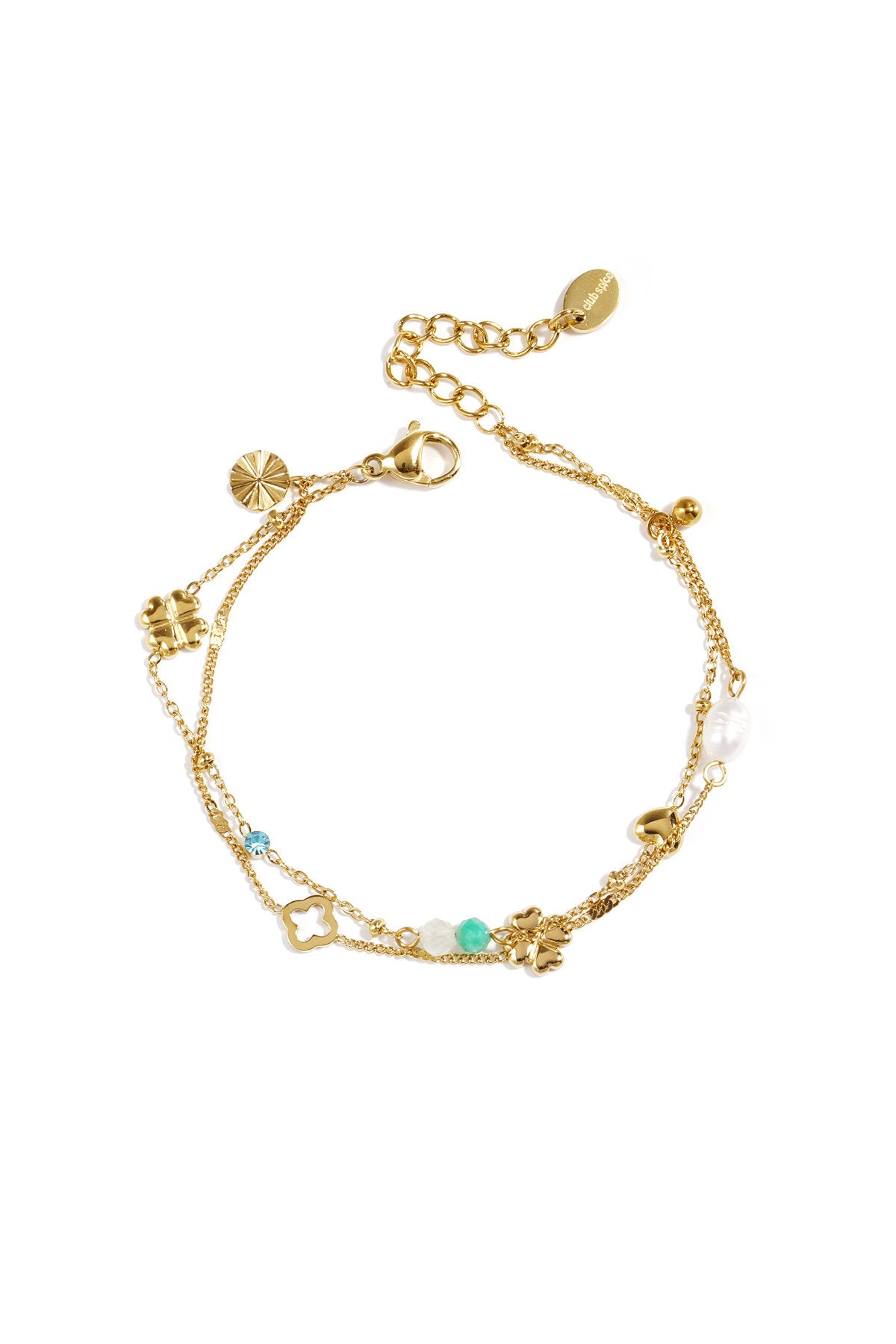 Bracelet with clover, beads and stones
